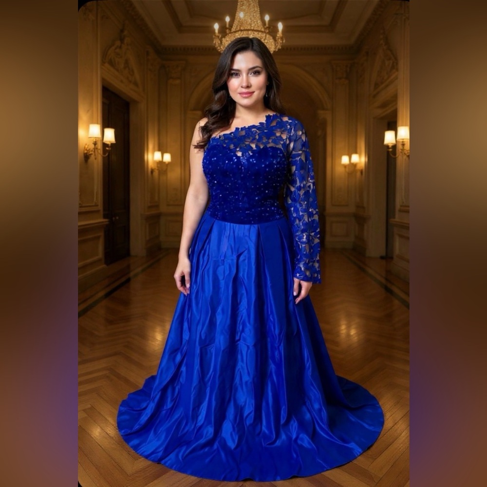 #588 Blue one shoulder Sweetheart Neckline formal ball gown-4X/24W